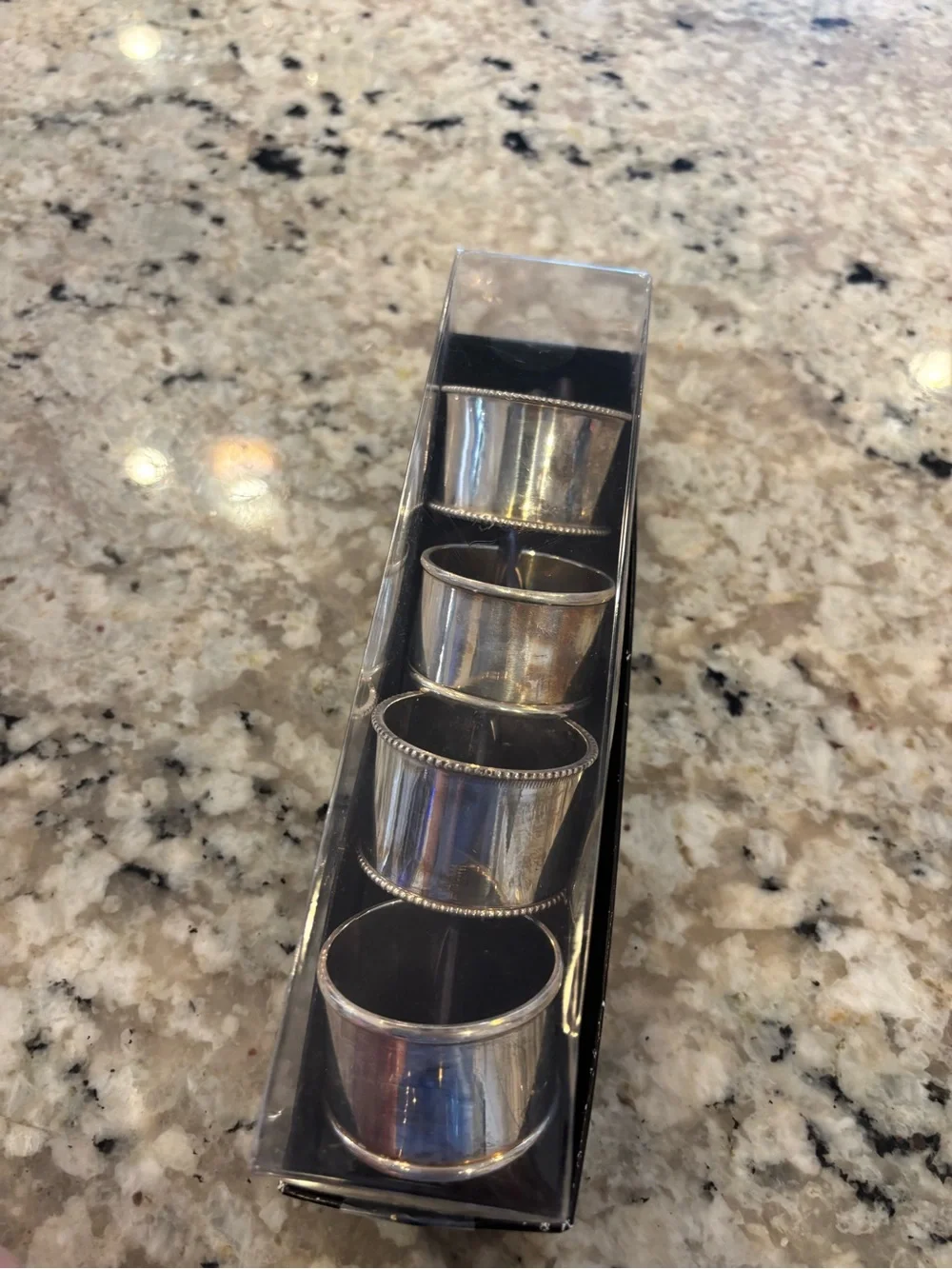Restoration Hardware Silver Plated four Napkin Rings new in Box